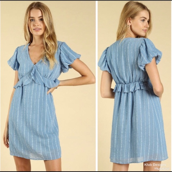 Pretty blue bubble sleeve v neck dress size small - Picture 5 of 8